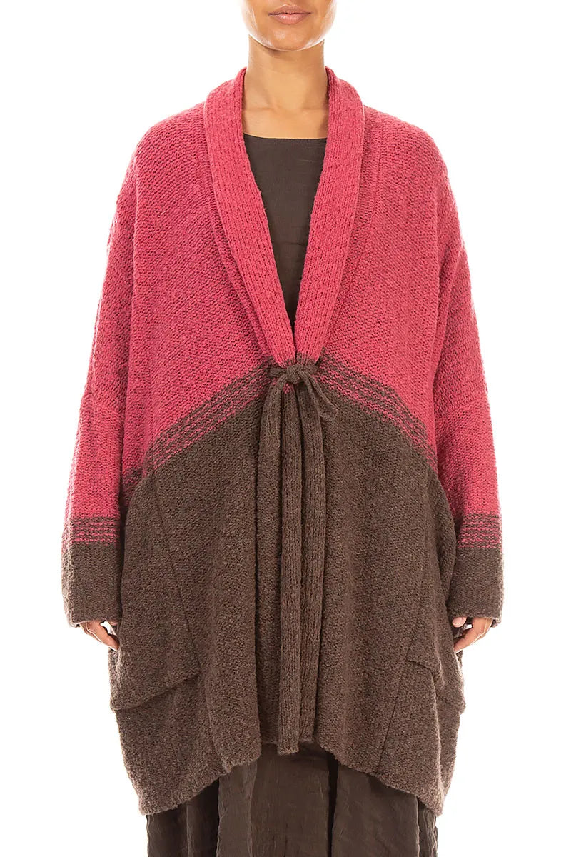 Two-Tone Pink Punch Wool Cardigan 1