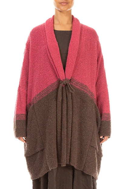 Two-Tone Pink Punch Wool Cardigan 1