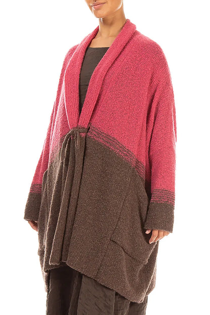 Two-Tone Pink Punch Wool Cardigan 3