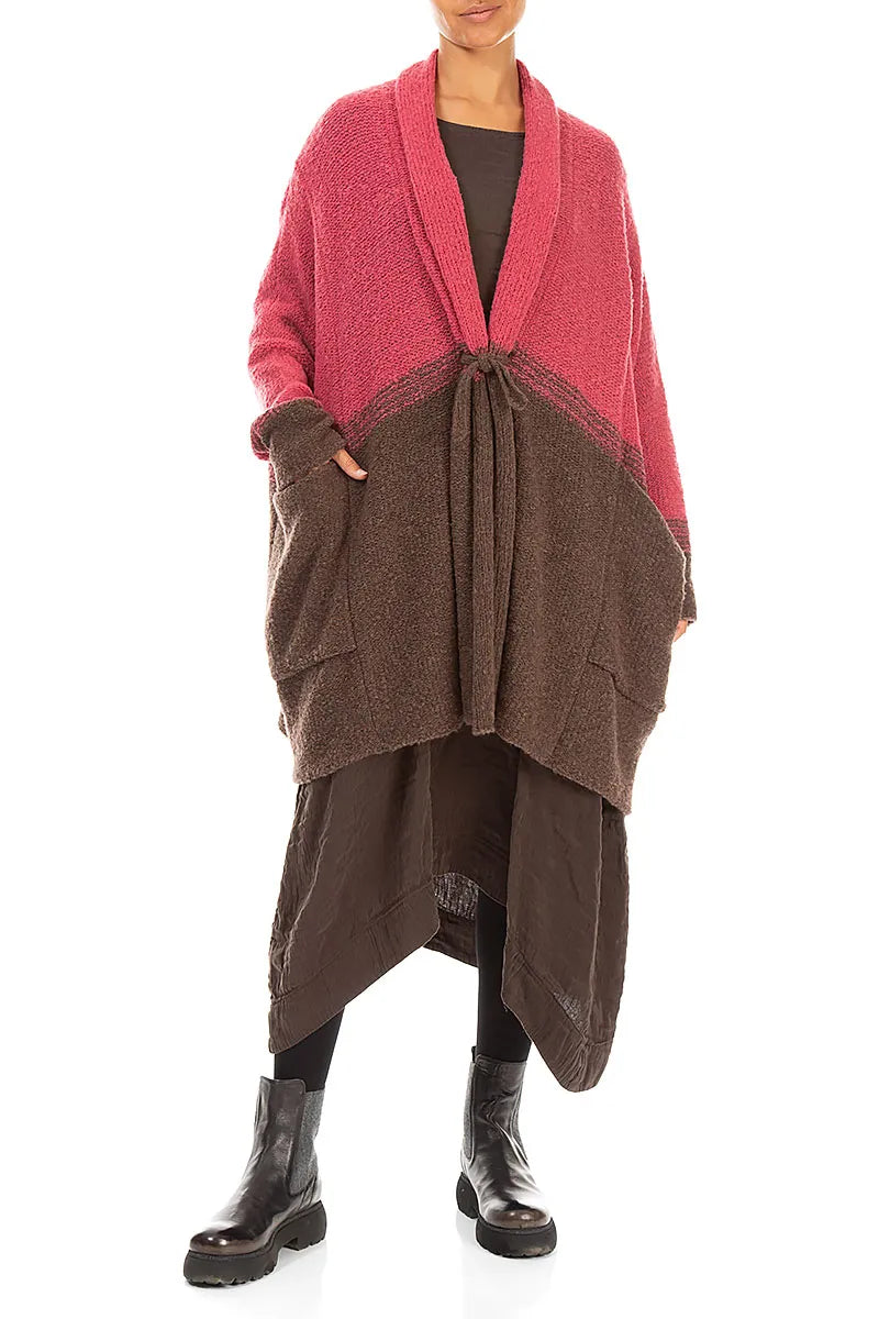 Two-Tone Pink Punch Wool Cardigan 4