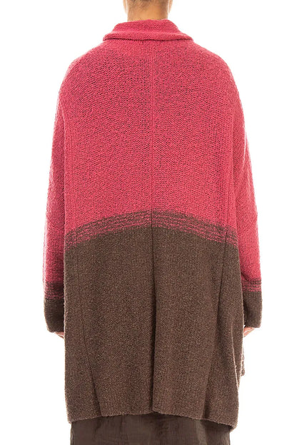 Two-Tone Pink Punch Wool Cardigan 2