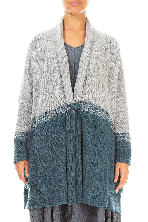 Two-Tone Teal Wool Cardigan 1