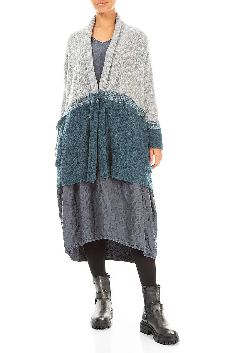 Two-Tone Teal Wool Cardigan 4
