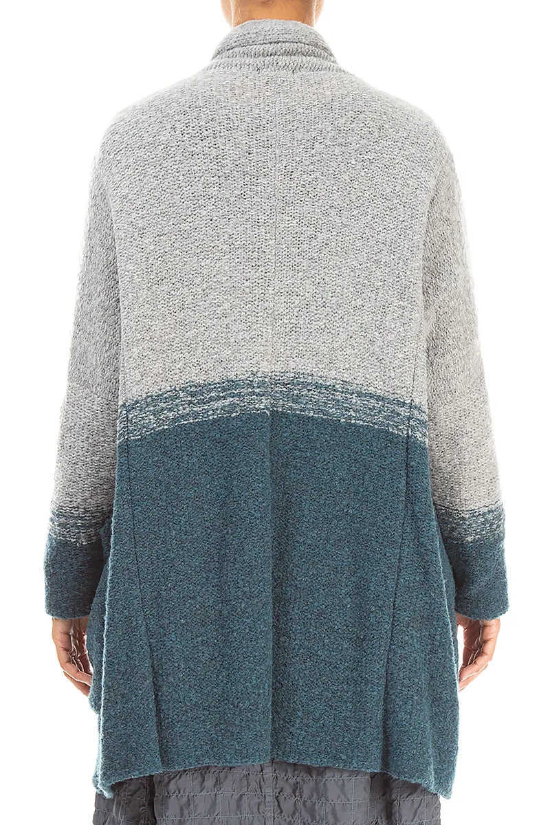Two-Tone Teal Wool Cardigan 2