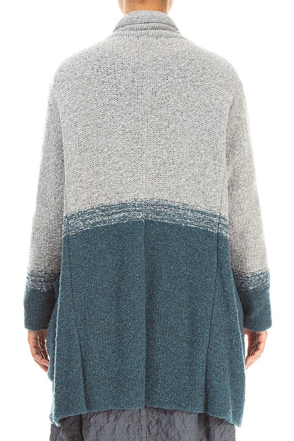 Two-Tone Teal Wool Cardigan 2