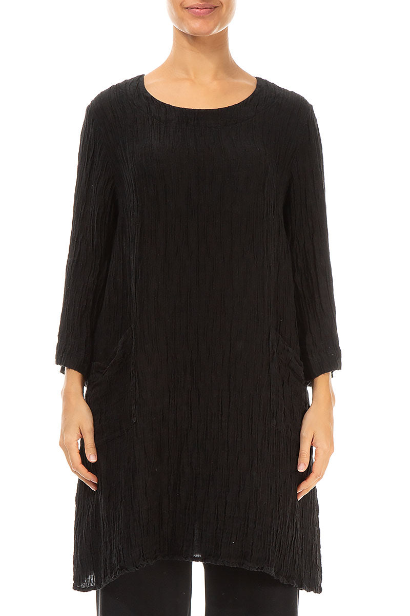 Two Pockets Black Crinkled Silk Tunic 1