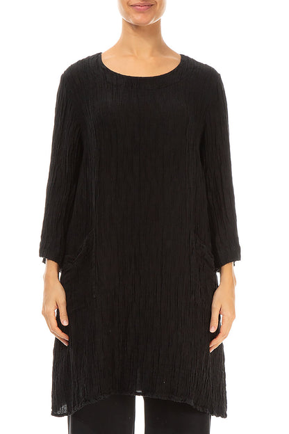 Two Pockets Black Crinkled Silk Tunic 1