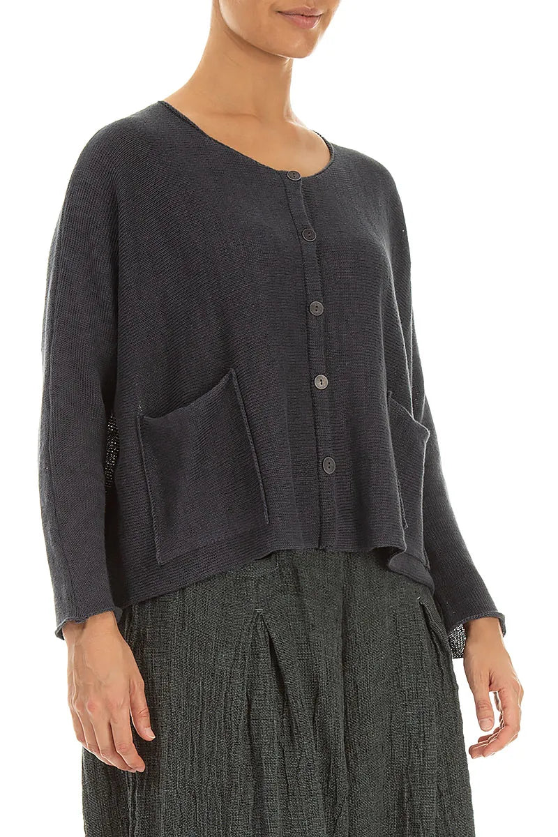 Two Pockets Graphite Linen Cardigan 3