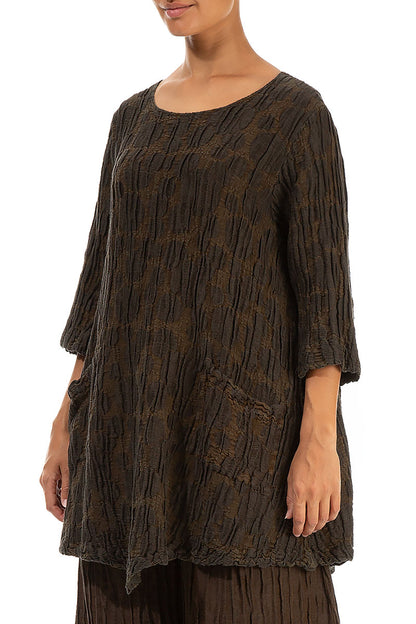 Two Pockets Truffle Brown Circle Silk Linen Tunic 3