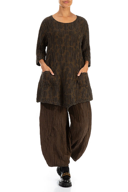 Two Pockets Truffle Brown Circle Silk Linen Tunic 4