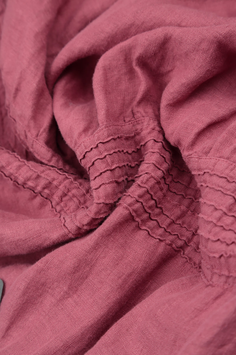 V-Neck Antique Ruby Pintuck Linen Dress 5