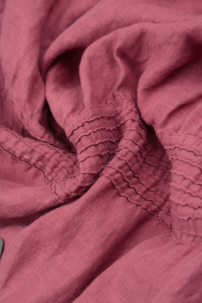 V-Neck Antique Ruby Pintuck Linen Dress 5