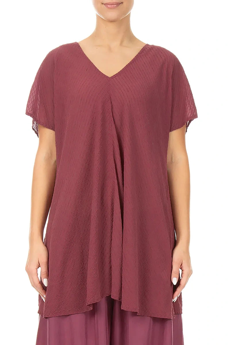V-Neck Antique Ruby Stripy Silk Viscose Blouse 1