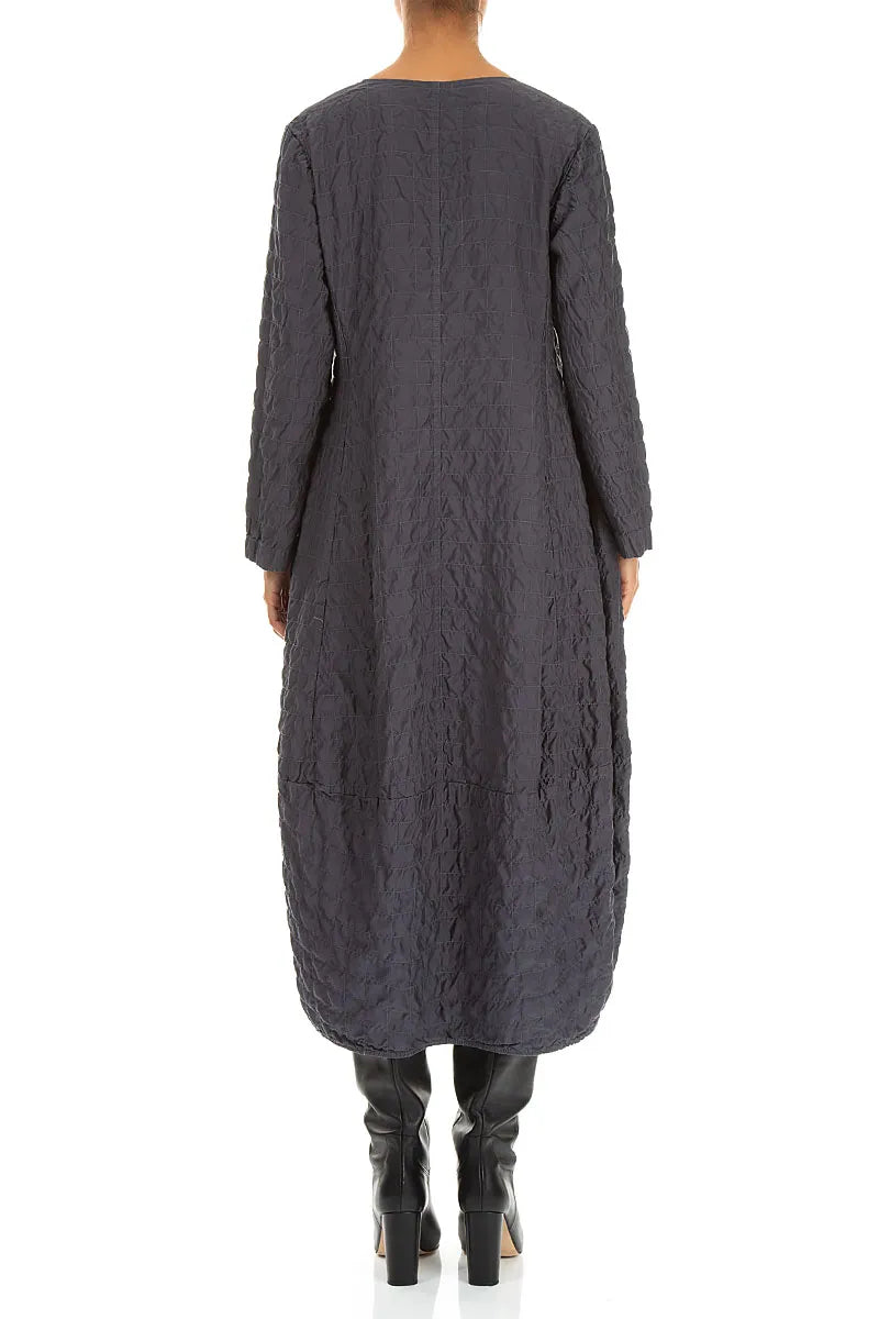 V-Neck Charcoal Pleated Silk Bamboo Dress 2