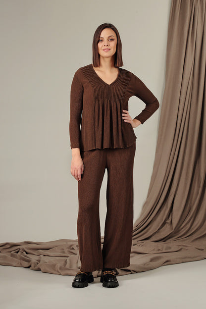 V-Neck Chocolate Silk Viscose Blouse 6