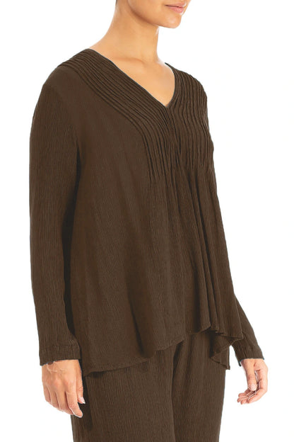 V-Neck Chocolate Silk Viscose Blouse 3