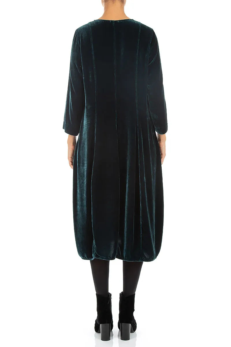 Robe en Velours de Soie Turquoise profond à col en V