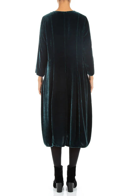 Robe en Velours de Soie Turquoise profond à col en V