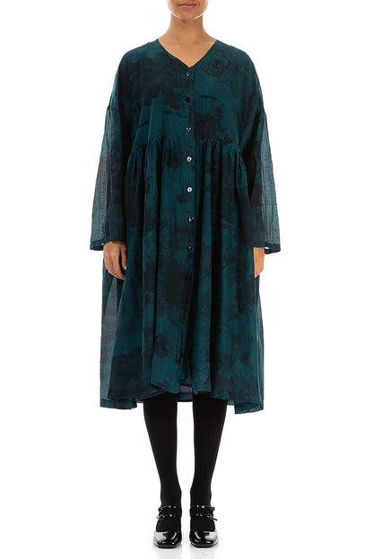 V-Neck Emerald Alabaster Silk Cotton Jacket Dress 1