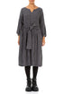 V-Neck Grey Check Linen Dress 1