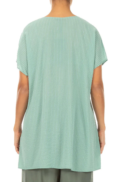 V-Neck Mint Stripy Silk Viscose Blouse 3