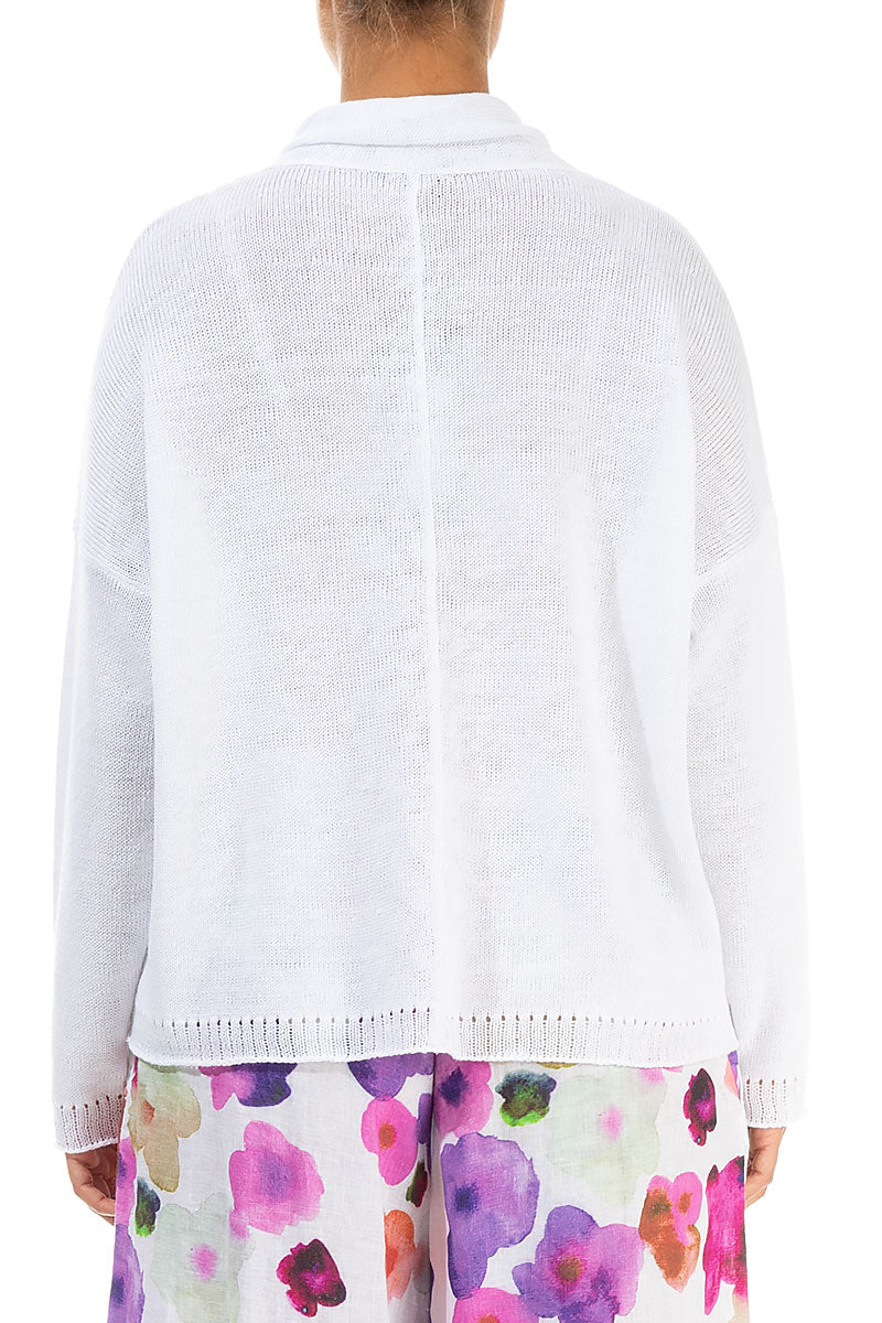 V-Neck Overlap White Linen Jumper 2
