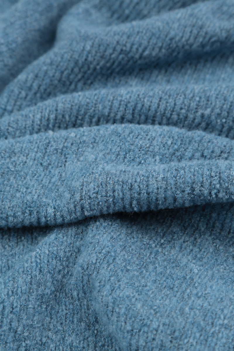 Wide Wavy Seam Petrol Blue Wool Sweater