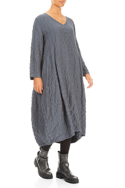 V-Neck Slate Pleated Silk Bamboo Dress 3