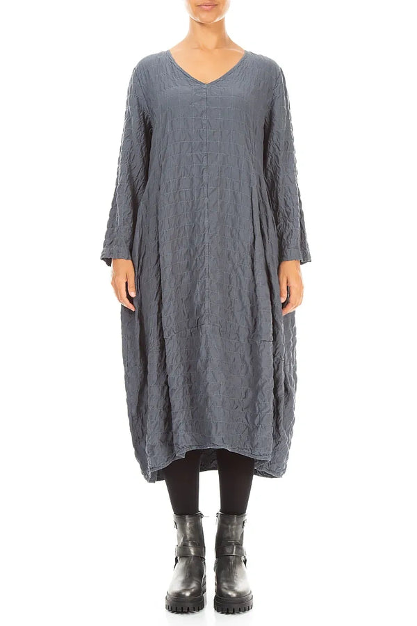 V-Neck Slate Pleated Silk Bamboo Dress 1