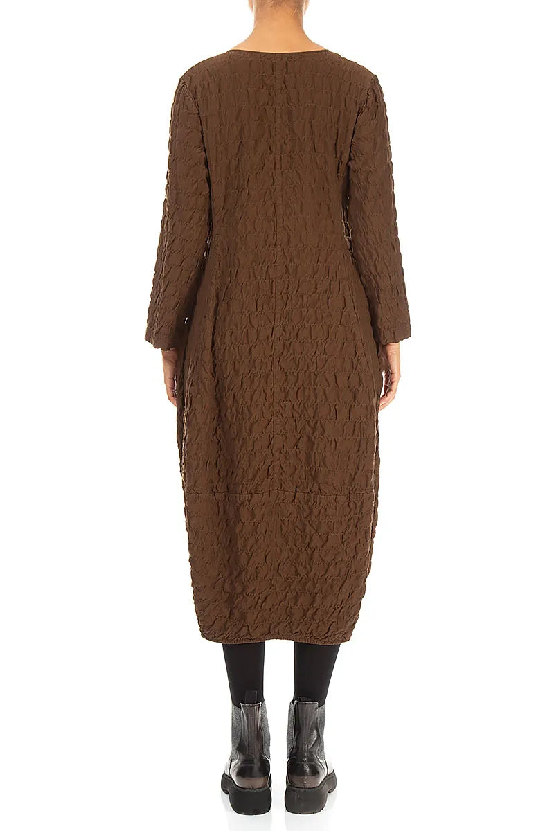 V-Neck Truffle Brown Pleated Silk Bamboo Dress 2