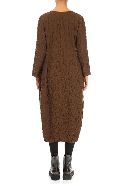 V-Neck Truffle Brown Pleated Silk Bamboo Dress 2