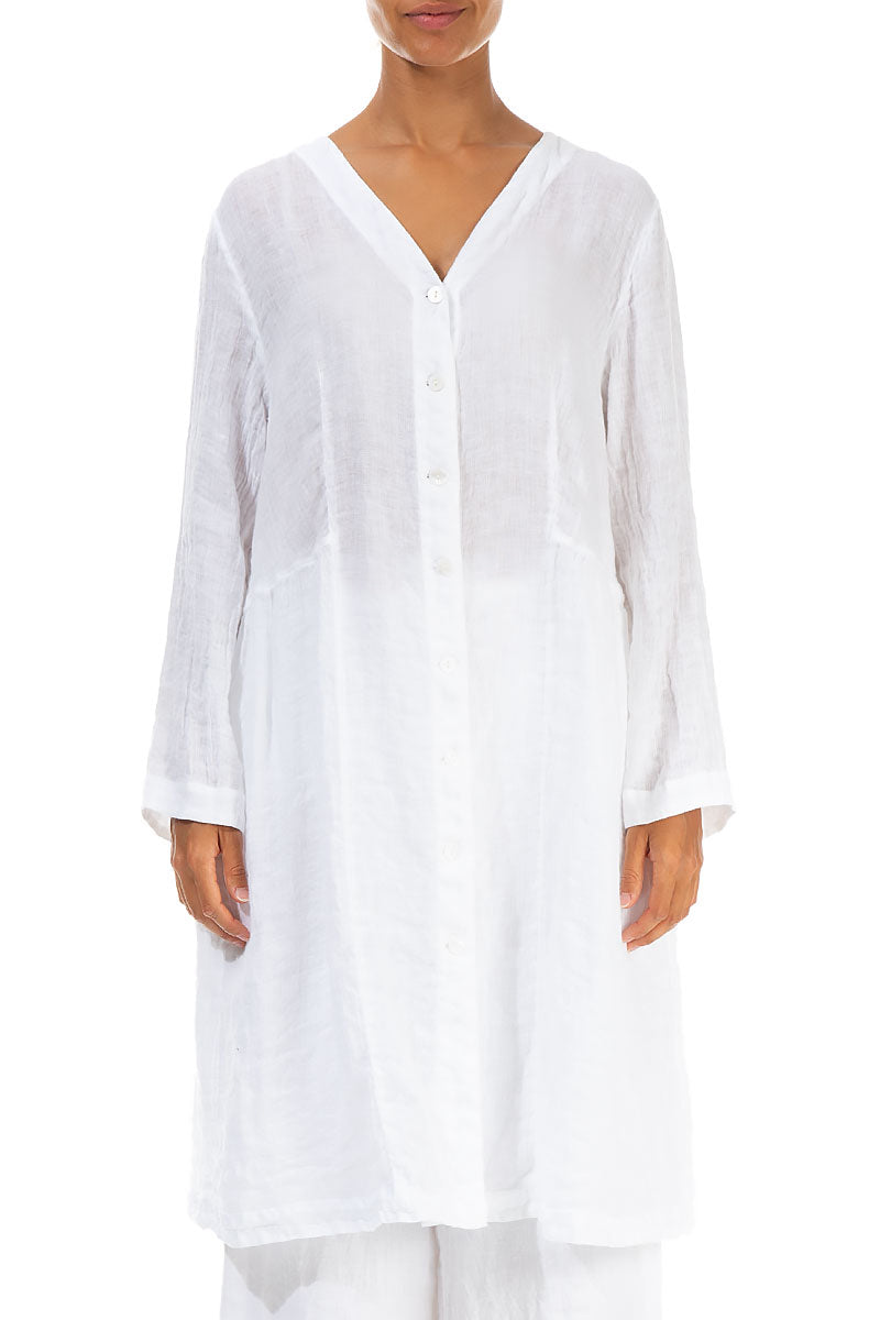 V-Neck White Gauze Linen Jacket 1