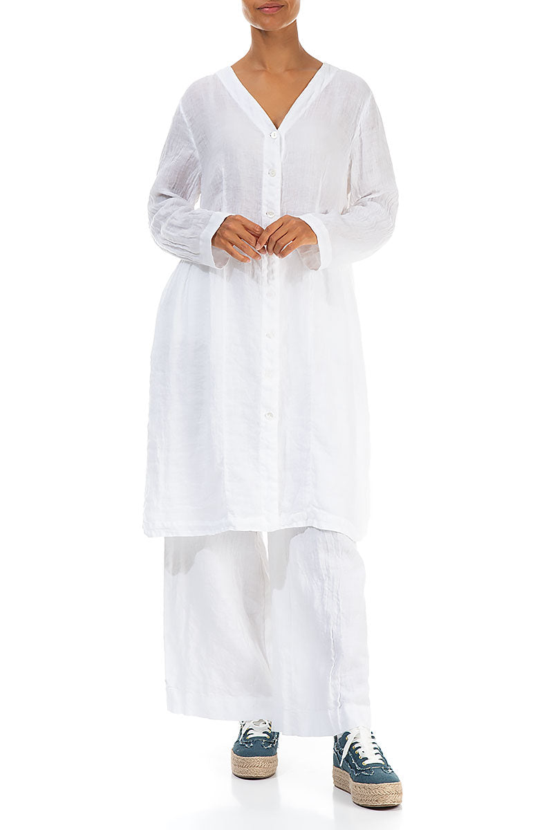 V-Neck White Gauze Linen Jacket 4