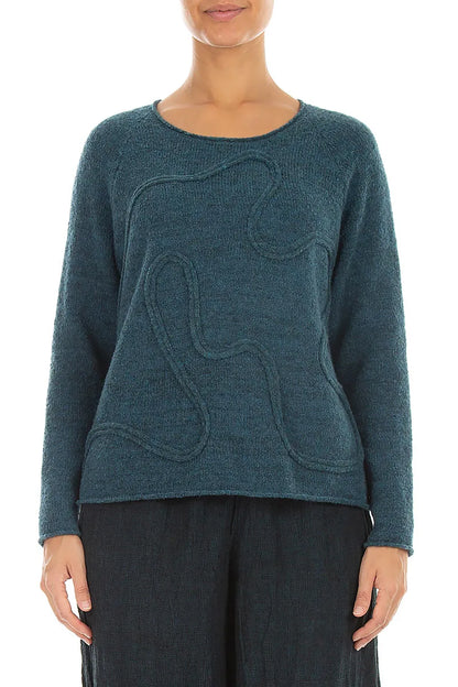Wavy Seam Teal Wool Sweater