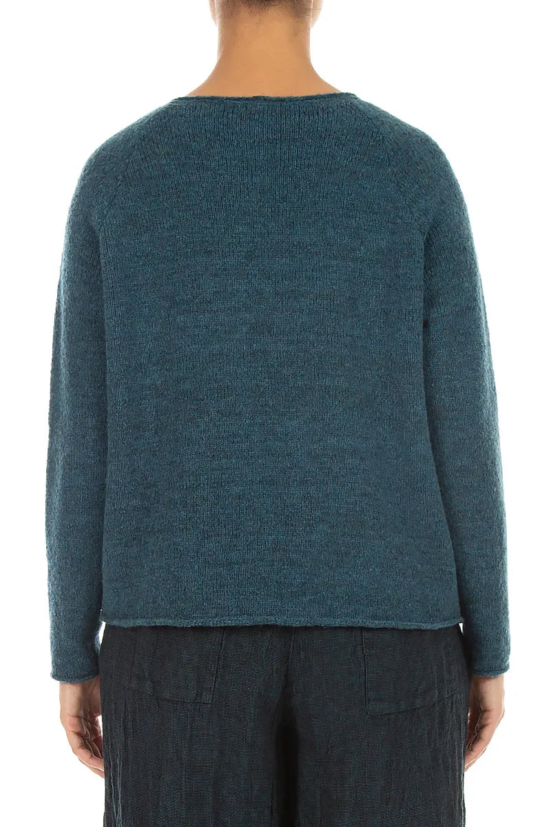 Wavy Seam Teal Wool Sweater 2
