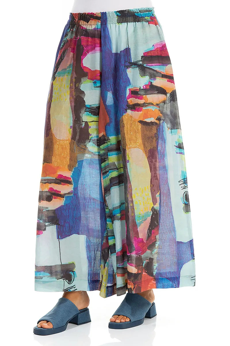 Wide Abstract Silk Cotton Trousers 3