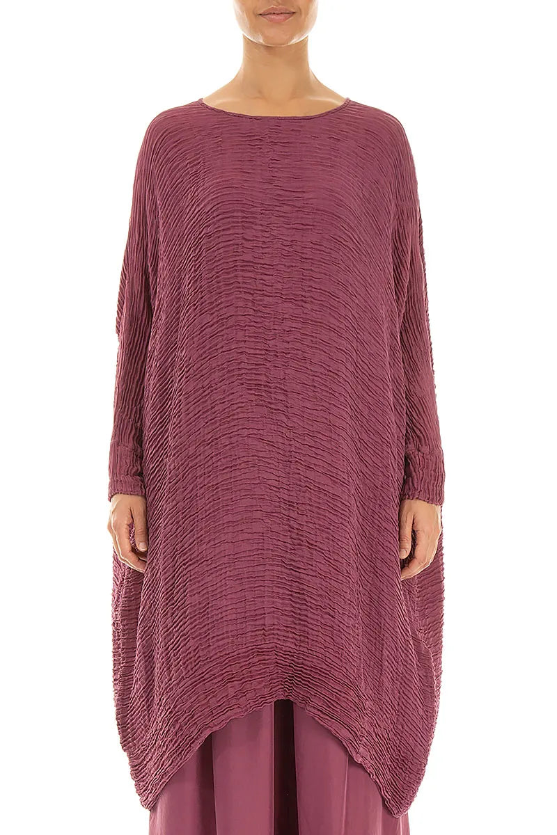 Wide Antique Ruby Plissé Silk Kaftan Dress 1