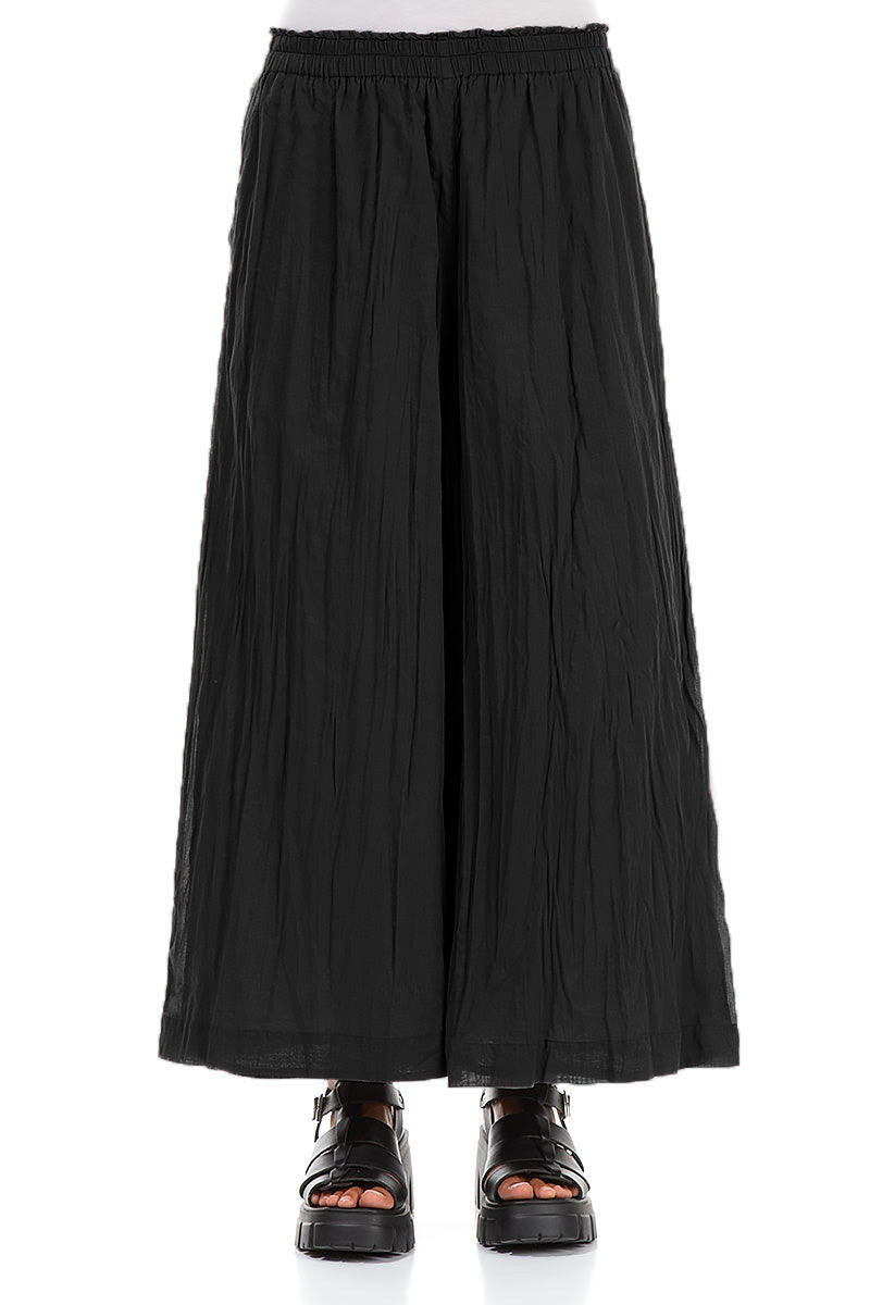 Wide Cropped Black Crumpled Cotton Trousers 1