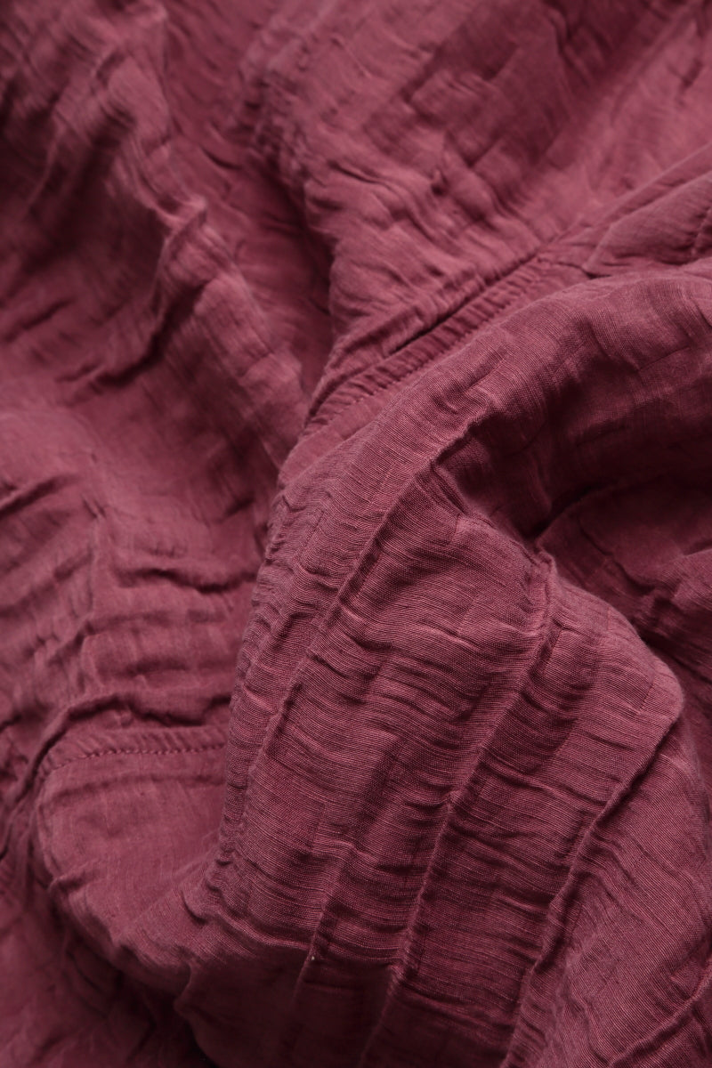 Wide Cropped Crinkled Antique Ruby Silk Linen Trousers 4
