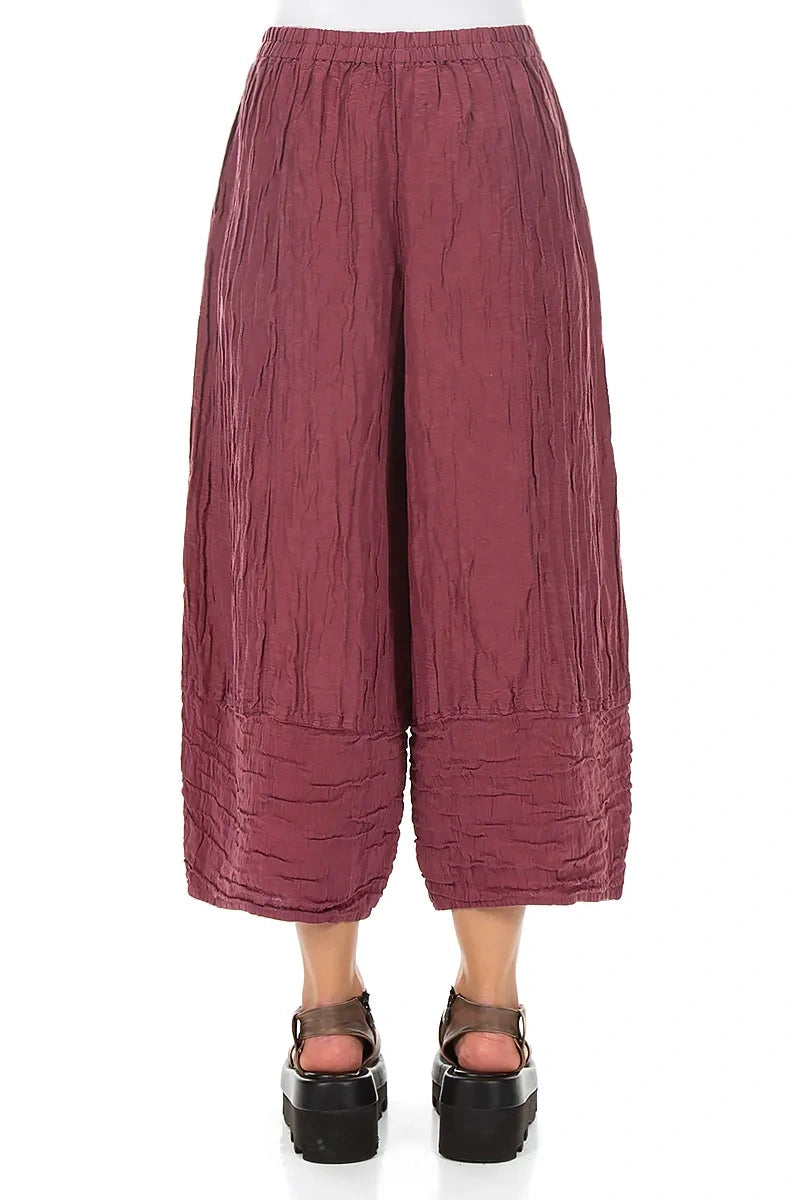 Wide Cropped Crinkled Antique Ruby Silk Linen Trousers 2