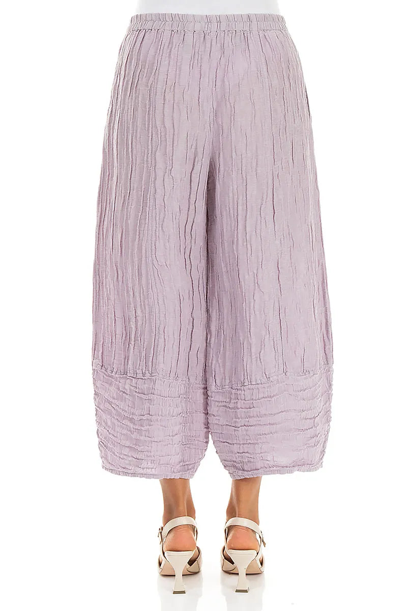 Wide Cropped Crinkled Lilac Silk Linen Trousers 2