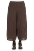 Wide Cropped Crinkled Truffle Brown Silk Linen Trousers 1