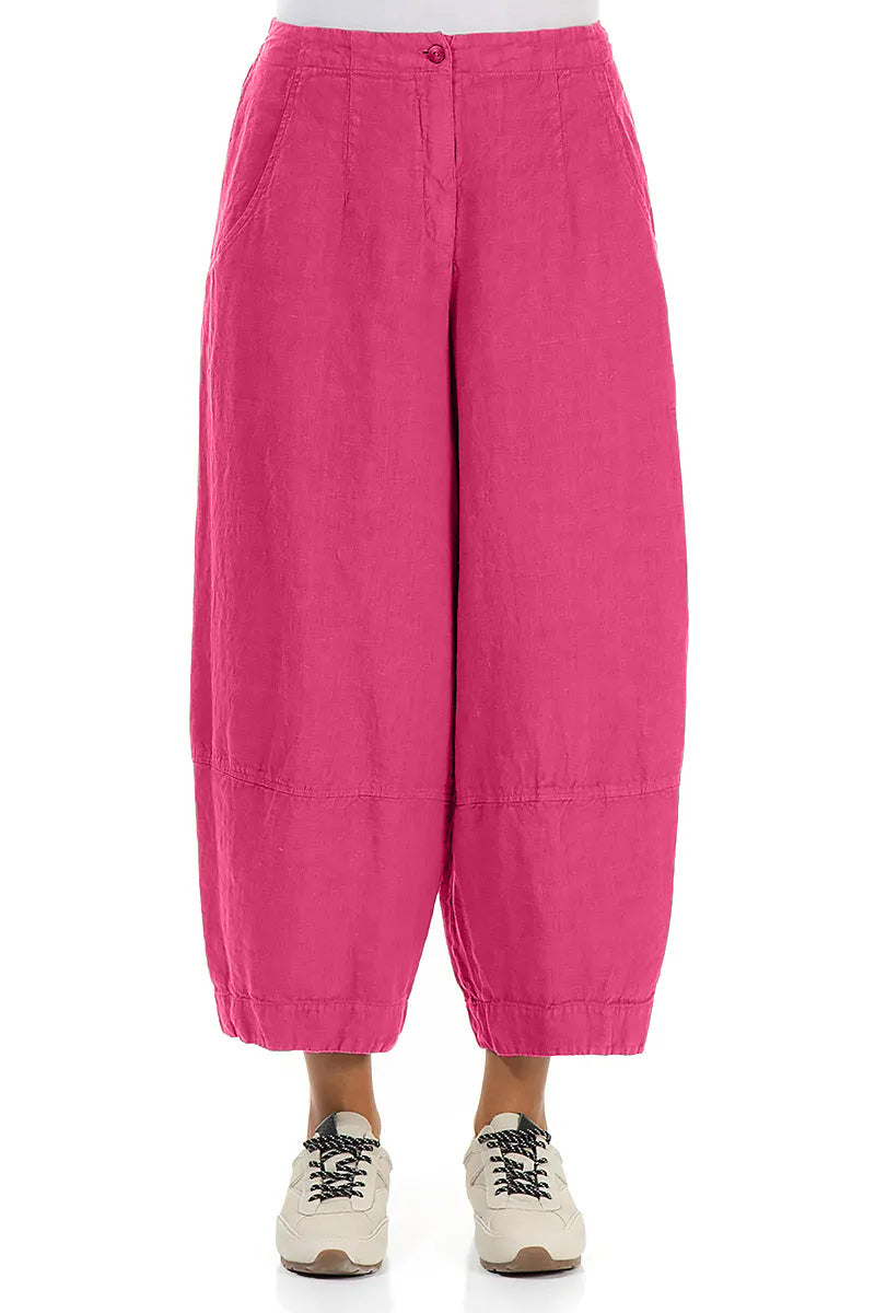 Wide Cropped Fuchsia Linen Trousers 1