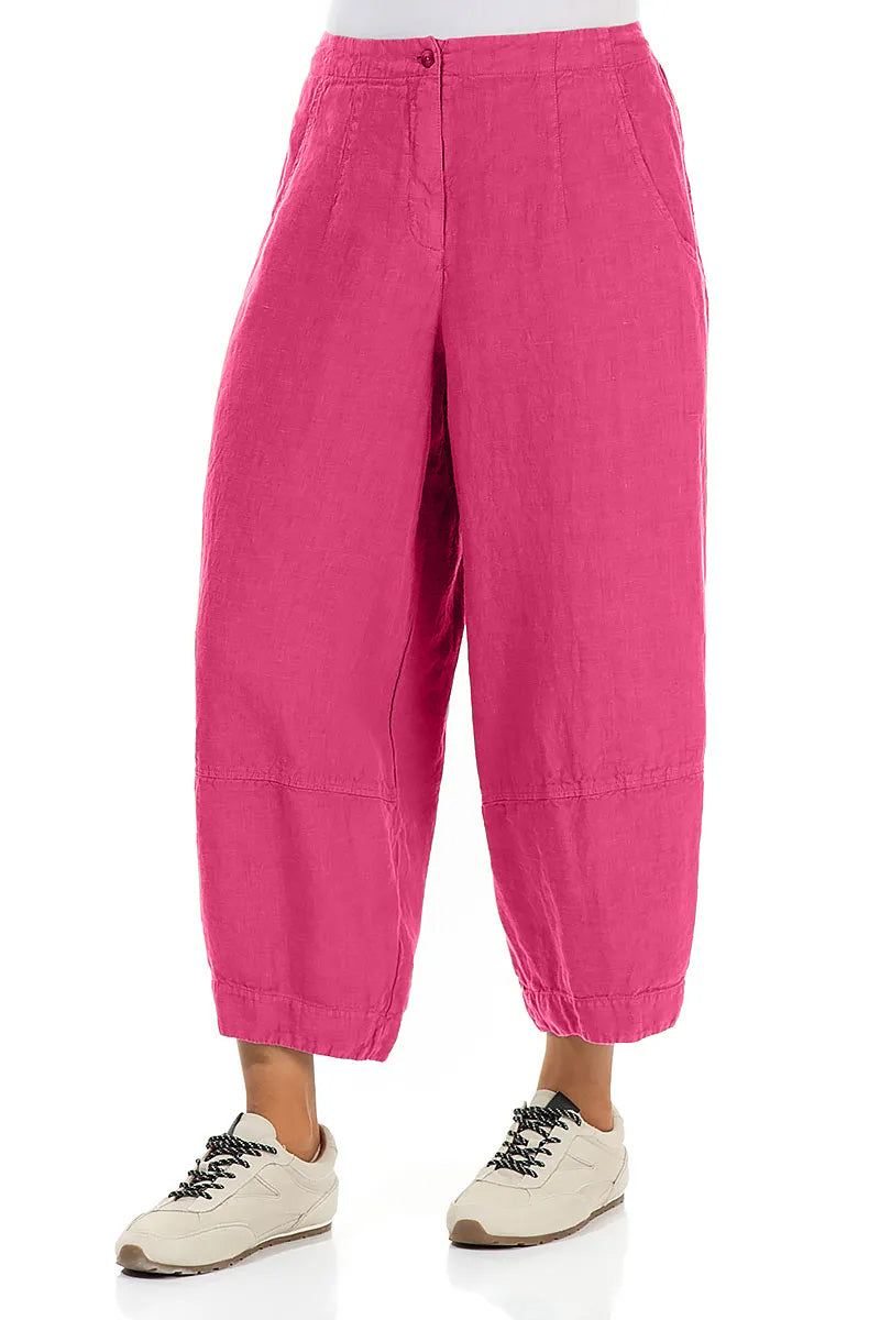 Wide Cropped Fuchsia Linen Trousers 3