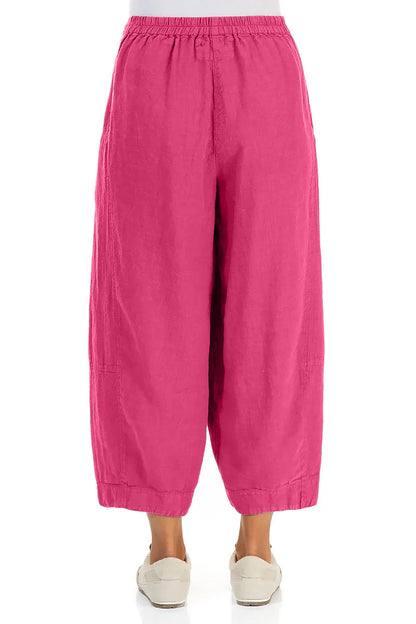 Wide Cropped Fuchsia Linen Trousers 2