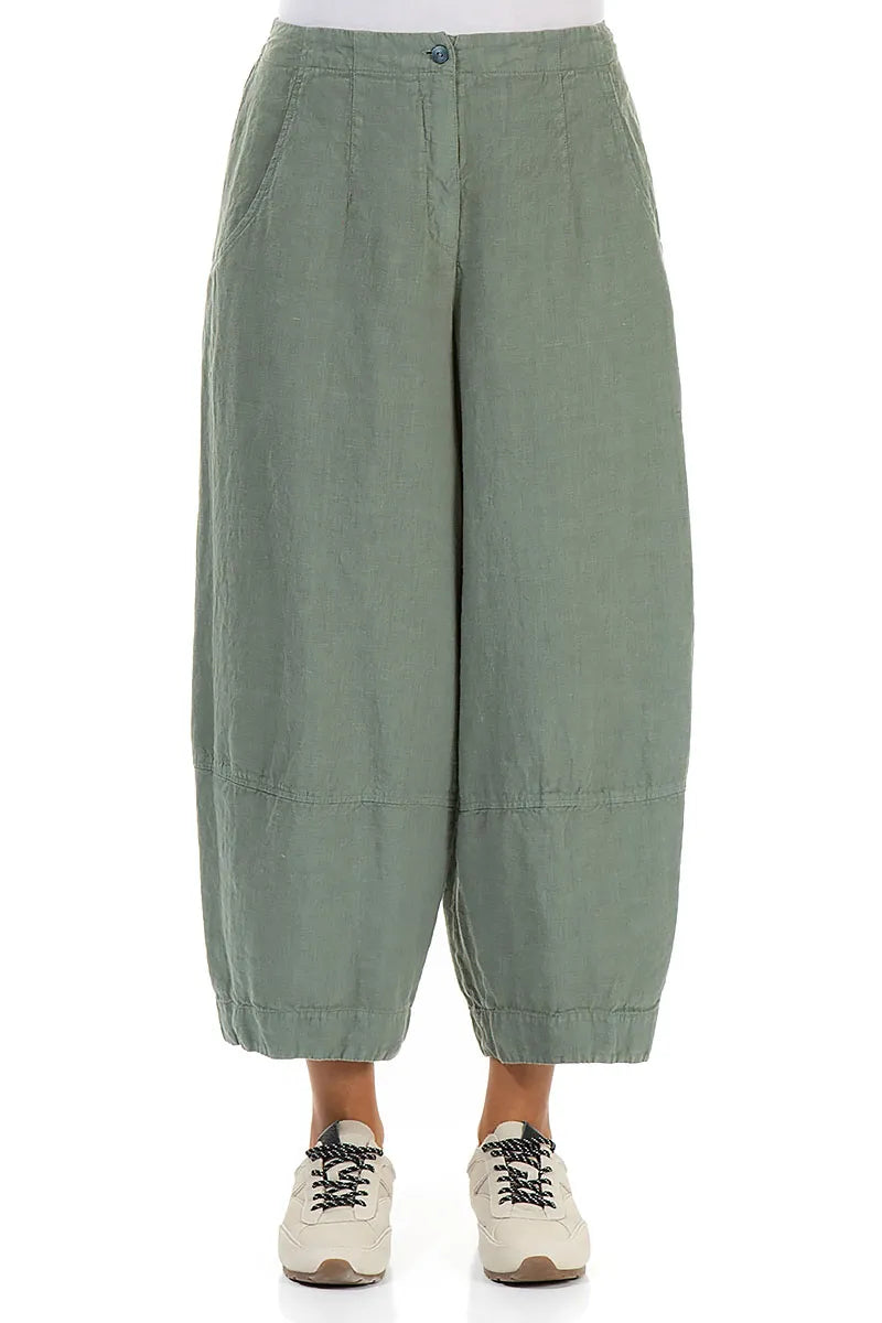 Wide Cropped Sage Linen Trousers 1