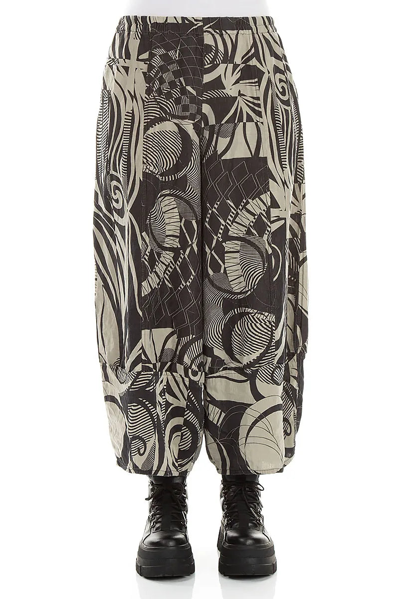 Wide Cropped Textured Olive Orbit Silk Linen Trousers 1