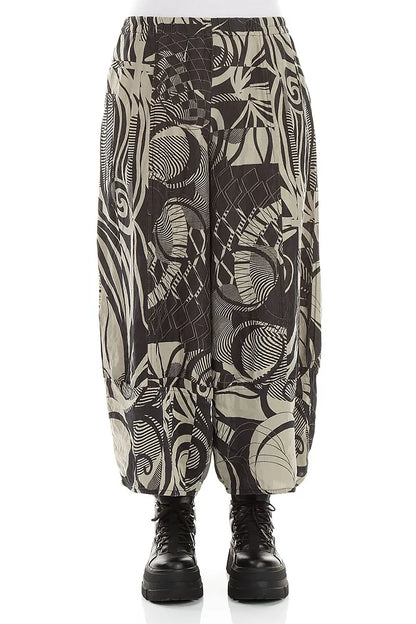 Wide Cropped Textured Olive Orbit Silk Linen Trousers 1