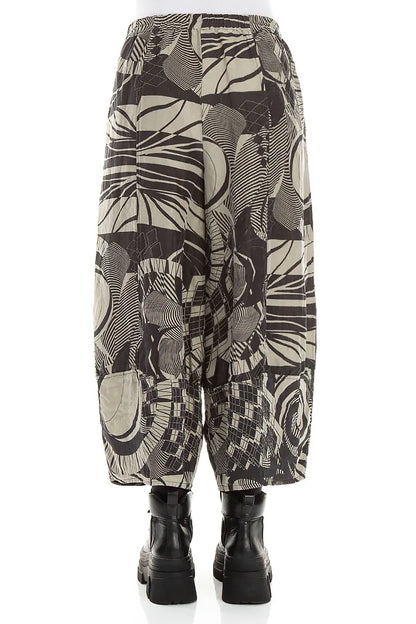 Wide Cropped Textured Olive Orbit Silk Linen Trousers 2