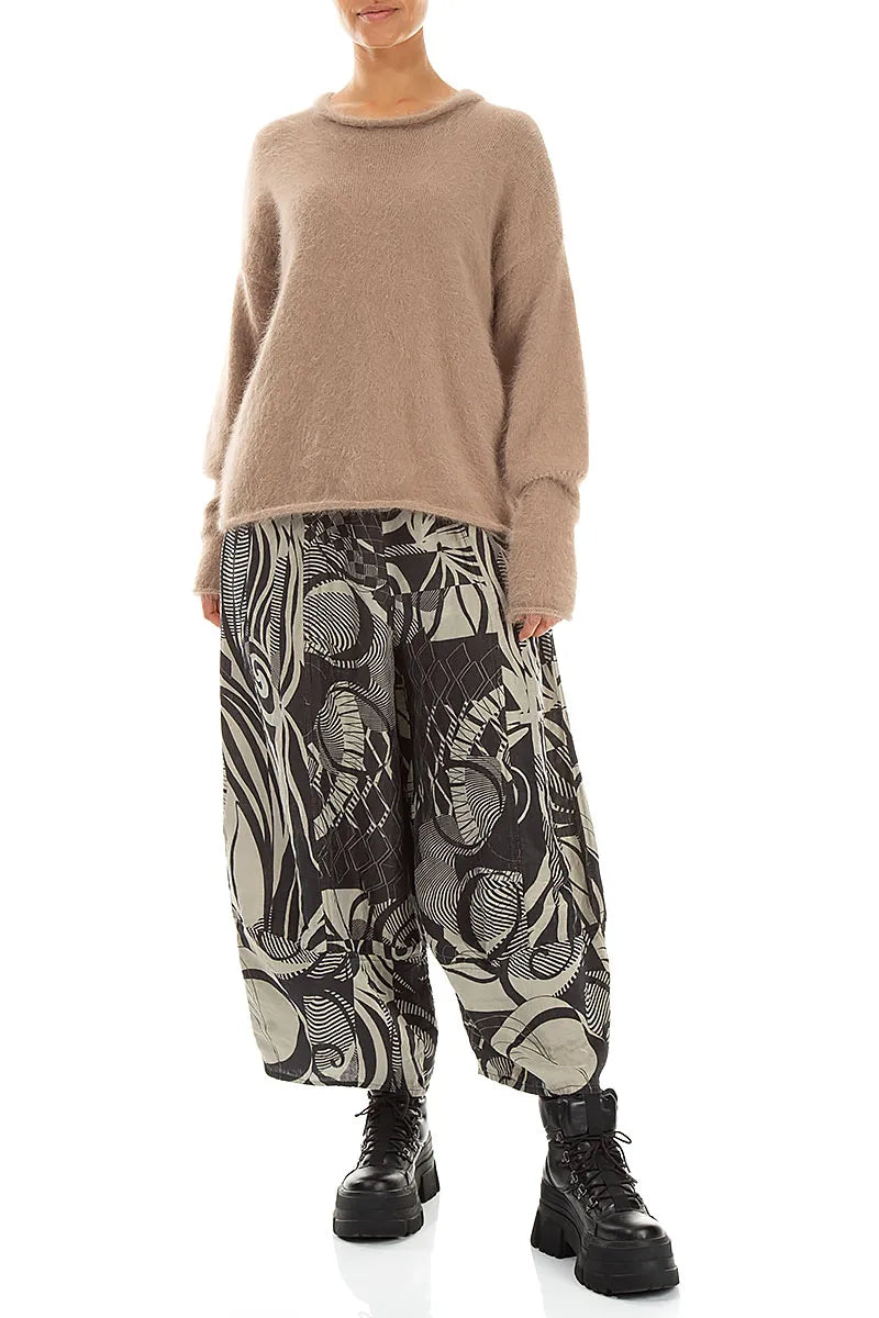 Wide Cropped Textured Olive Orbit Silk Linen Trousers 4